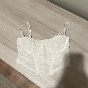white ruffle trim corset top
